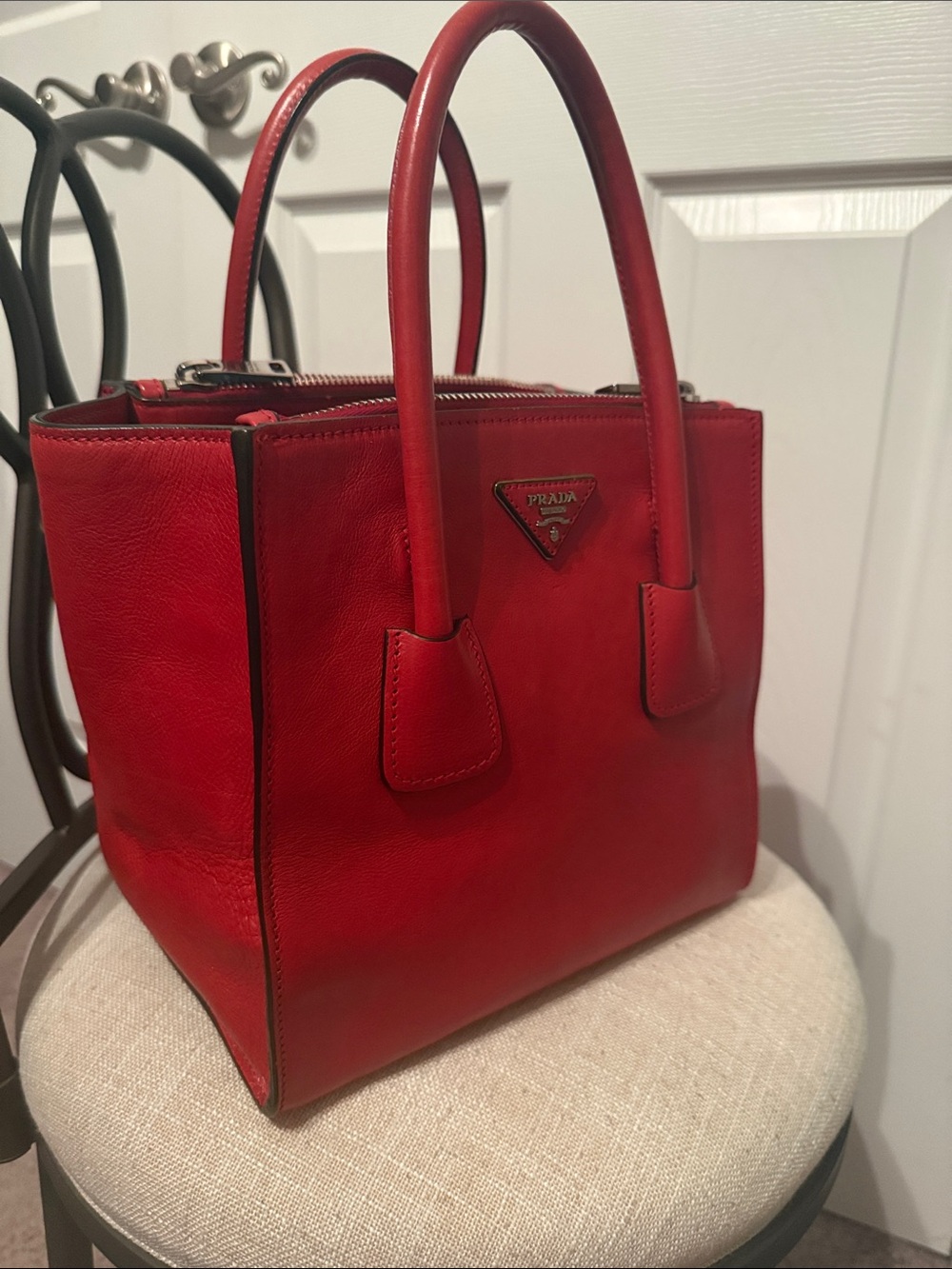 Additional Pictures Prada Red Leather Twin Pocket Tote